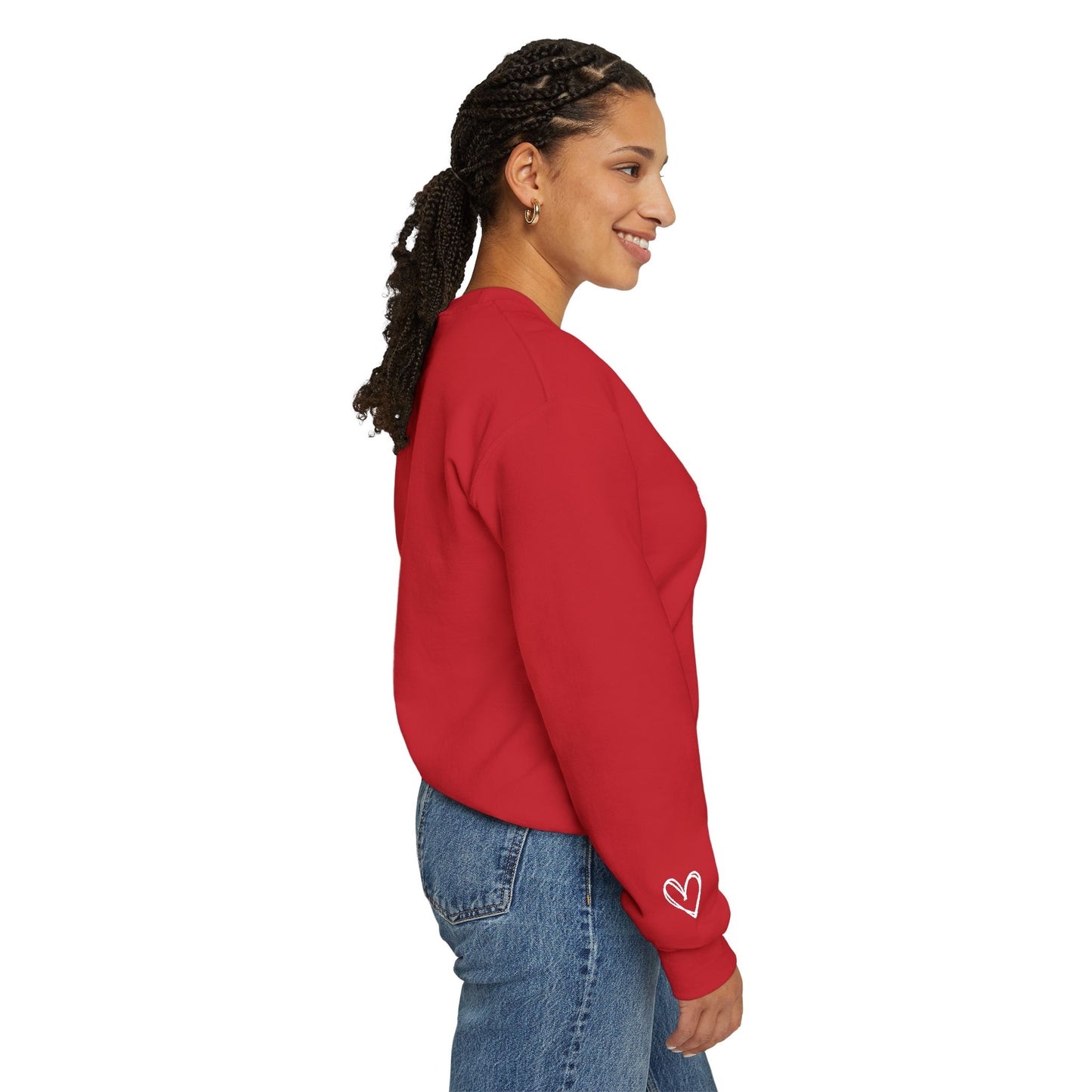 Embroidered Love Heart Gildan Sweatshirt with Dual Sleeve Embroidery