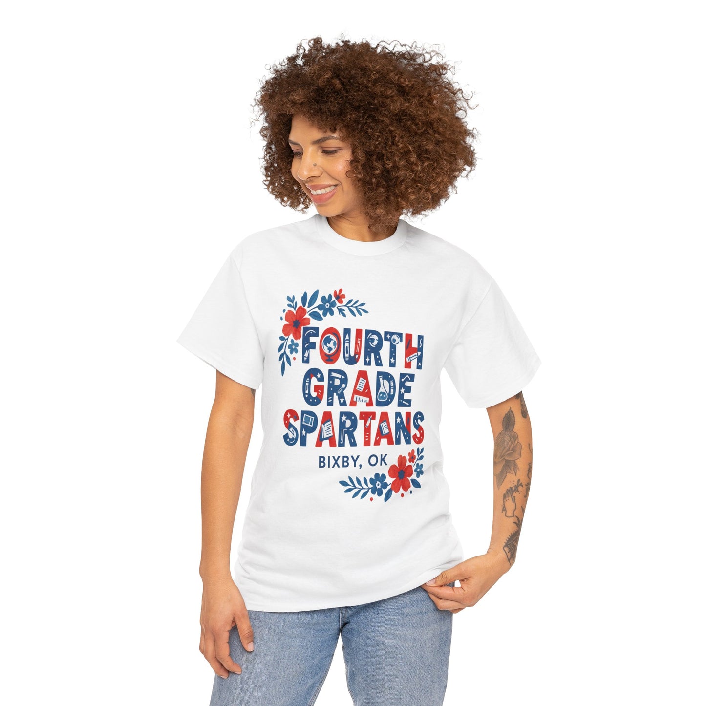 Fourth Grade Floral Teacher Gildan Tee