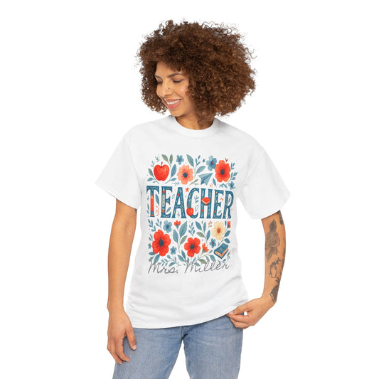 Floral Personalized Teacher Spartan Gildan Tee