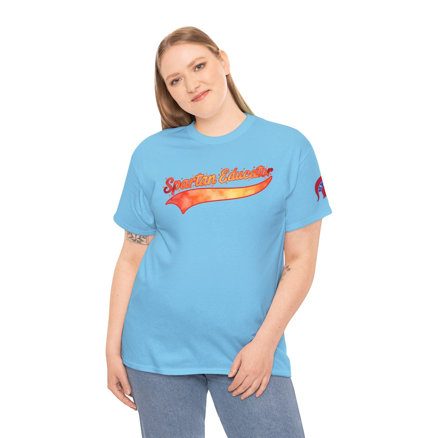 Spartan Educator Fall Design Gildan Tee With Sleeve Logo