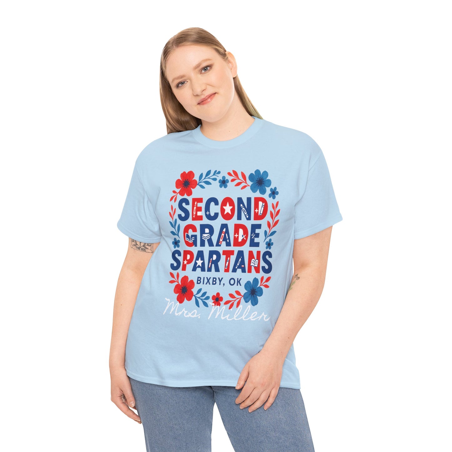 Floral Second Grade Spartan Gildan Tee
