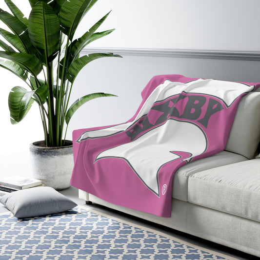 Spartan White Logo Comfy Sherpa Fleece Pink Blanket
