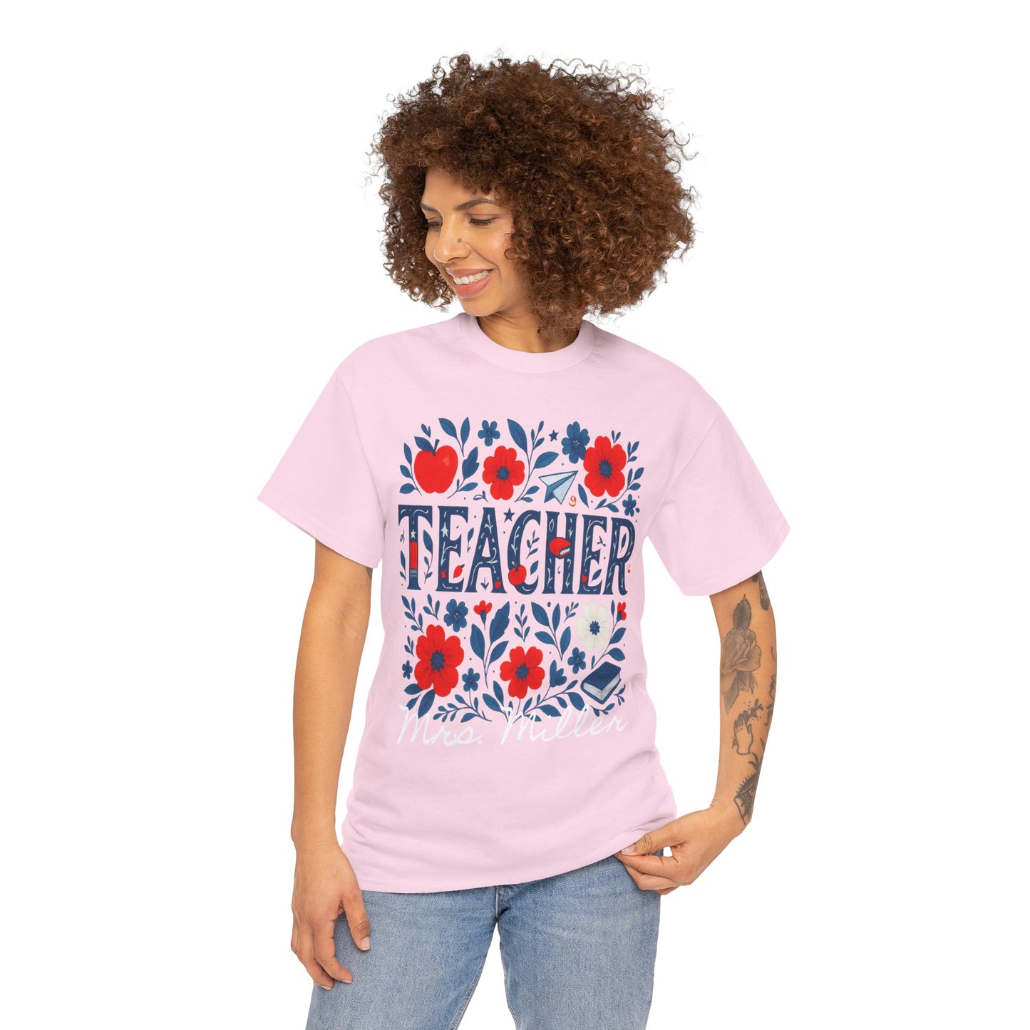Floral Teacher Personalized Spartan Gildan Tee
