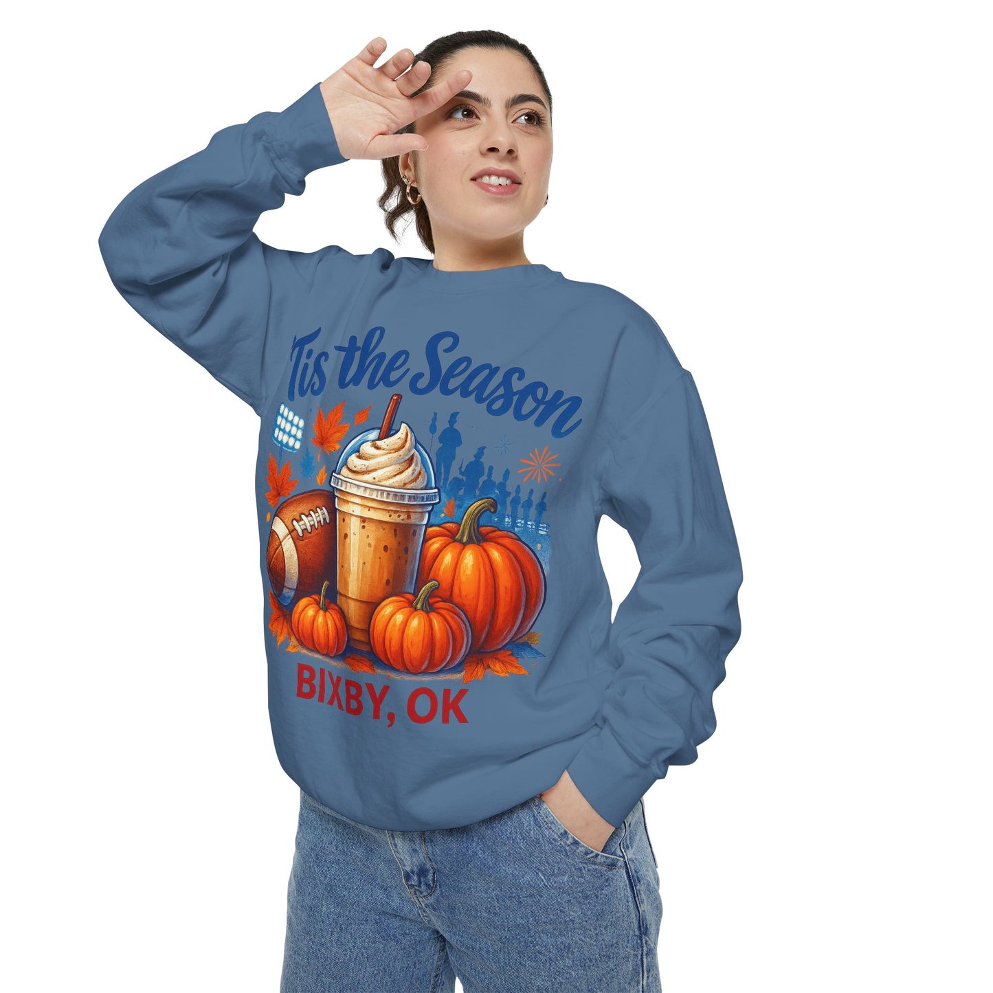 Bixby Football Mom Pumpkin Spice Comfort Colors Sweatshirt