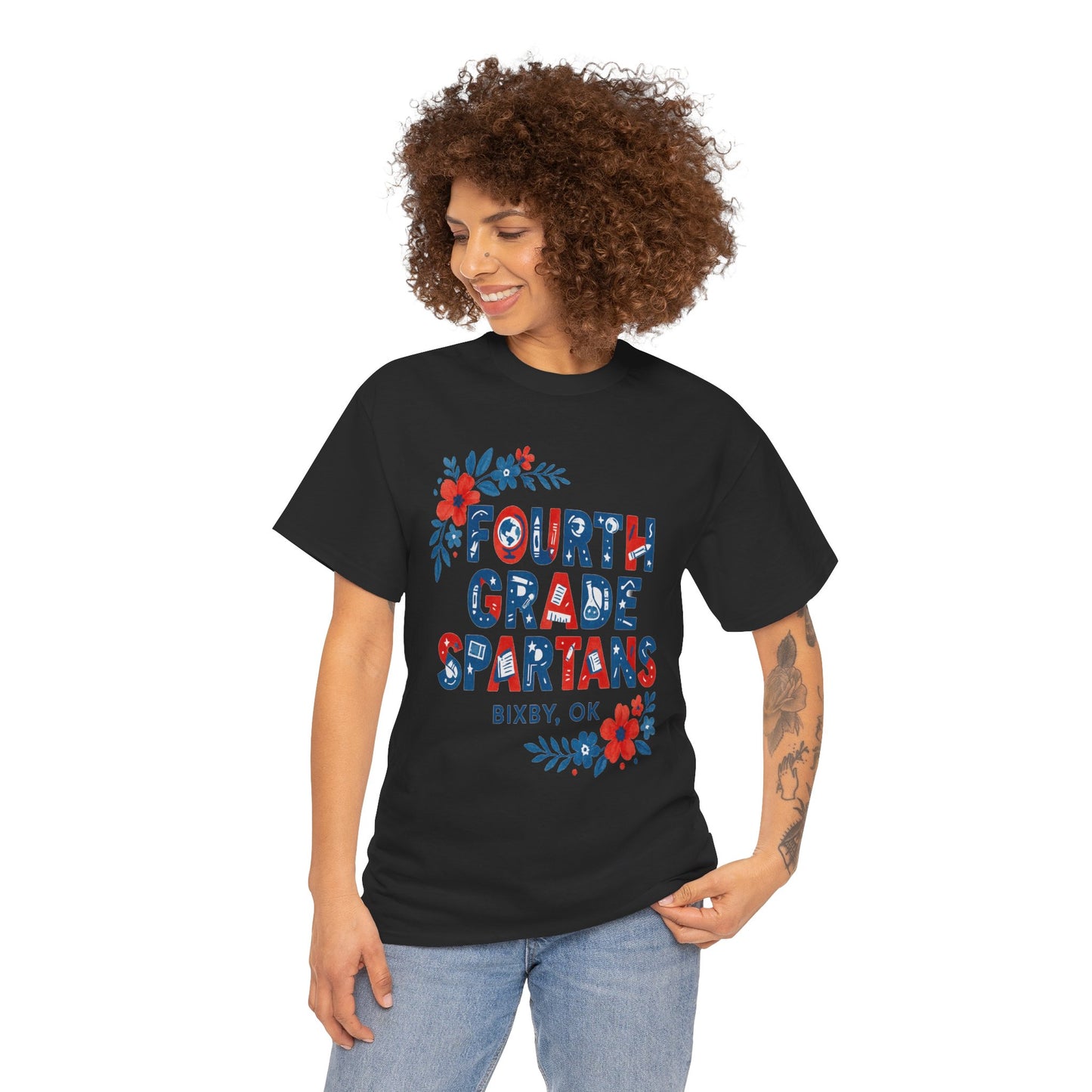 Fourth Grade Floral Teacher Gildan Tee