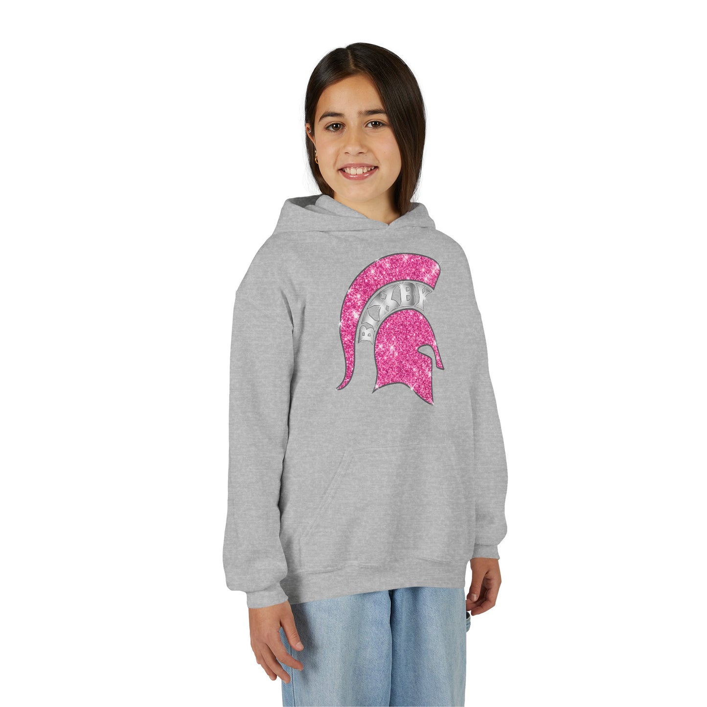 Bixby Spartan Pink Helmet Bling Youth Gildan Hoodie