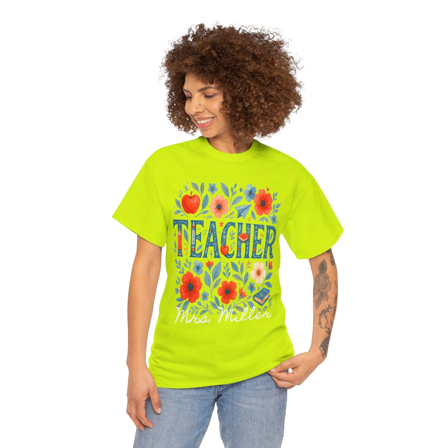 Floral Personalized Teacher Spartan Gildan Tee