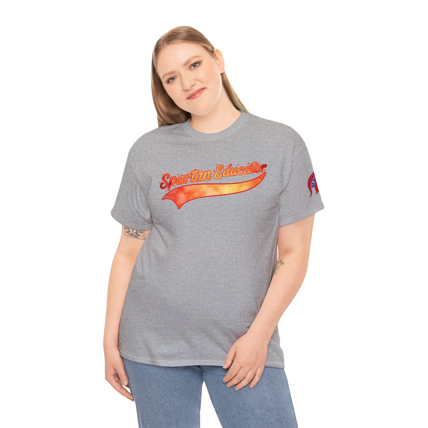 Spartan Educator Fall Design Gildan Tee With Sleeve Logo
