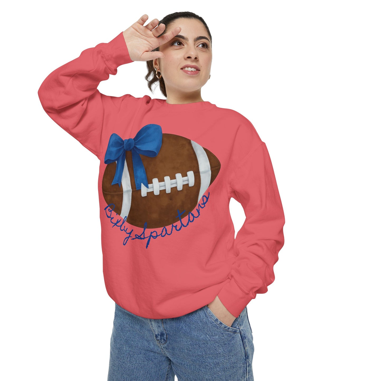 Bixby Spartans Football Bow Comfort Colors Sweatshirt