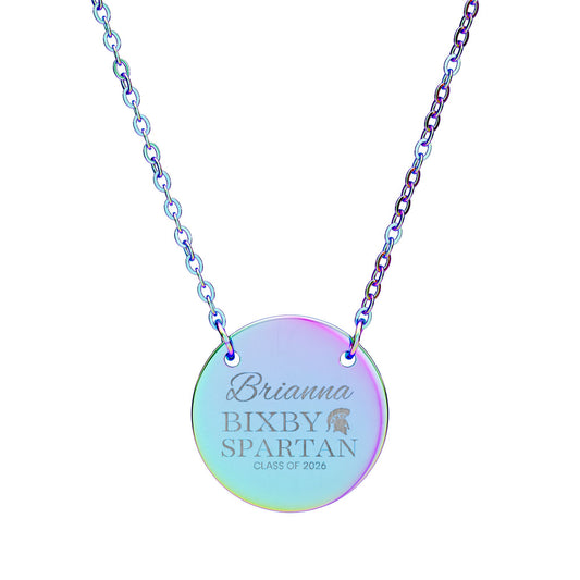 Bixby Spartan Class of 2026 Laser Engraved Circle Necklace