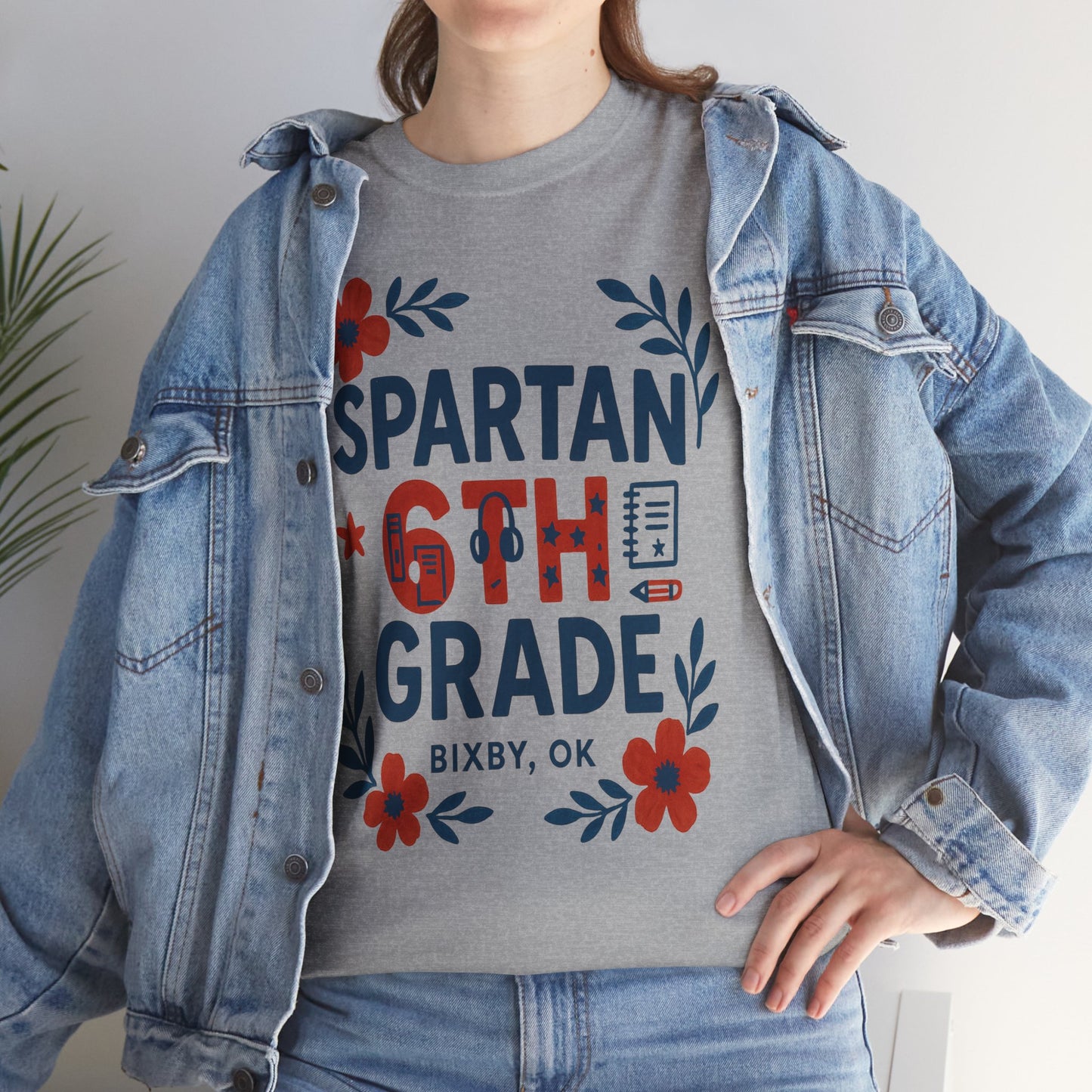 Floral Sixth Grade Spartan Gildan Tee