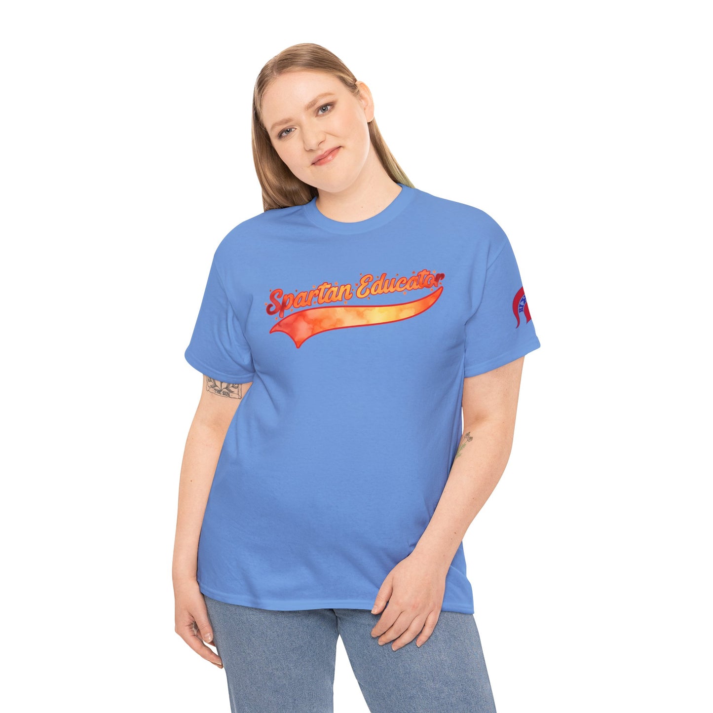 Spartan Educator Fall Design Gildan Tee With Sleeve Logo
