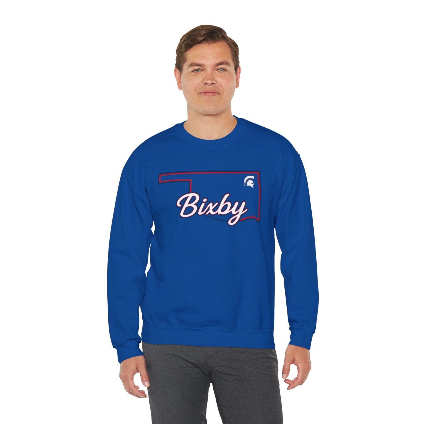 Bixby OK White Spartan Logo Gildan Sweatshirt