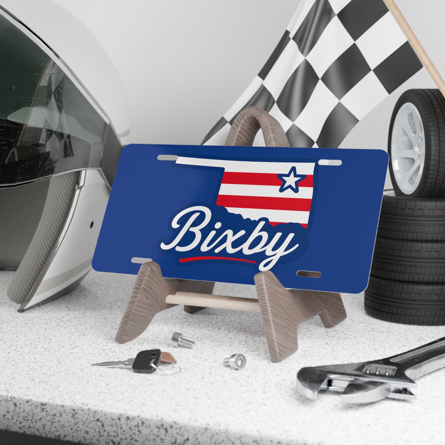 Bixby OK Red White & Blue Vanity Plate