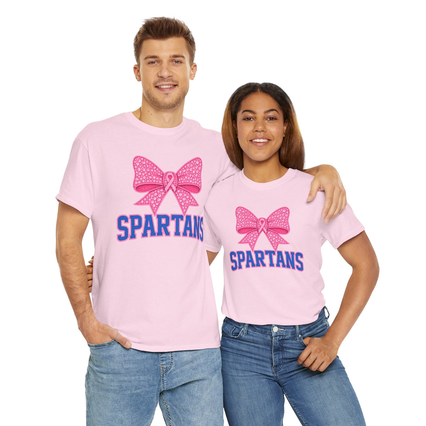 Spartans Pink Bow Breast Cancer Awareness Gildan Tee