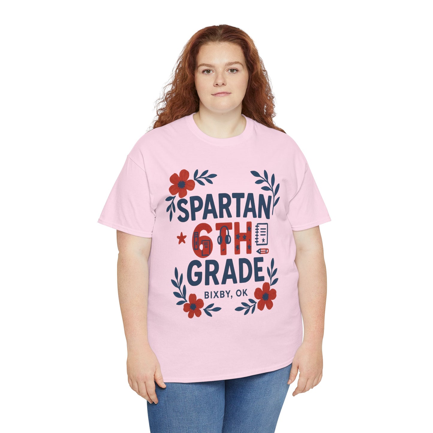 Floral Sixth Grade Spartan Gildan Tee