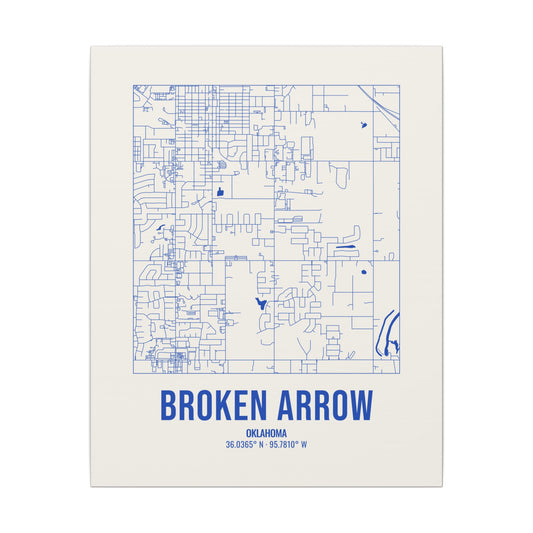 Broken Arrow Street Map Canvas, Royal Blue on Cream