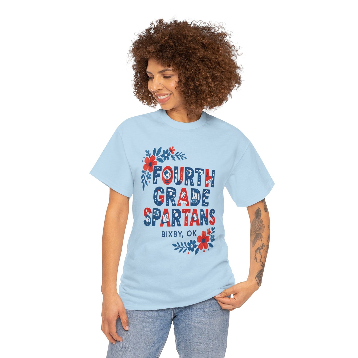 Fourth Grade Floral Teacher Gildan Tee