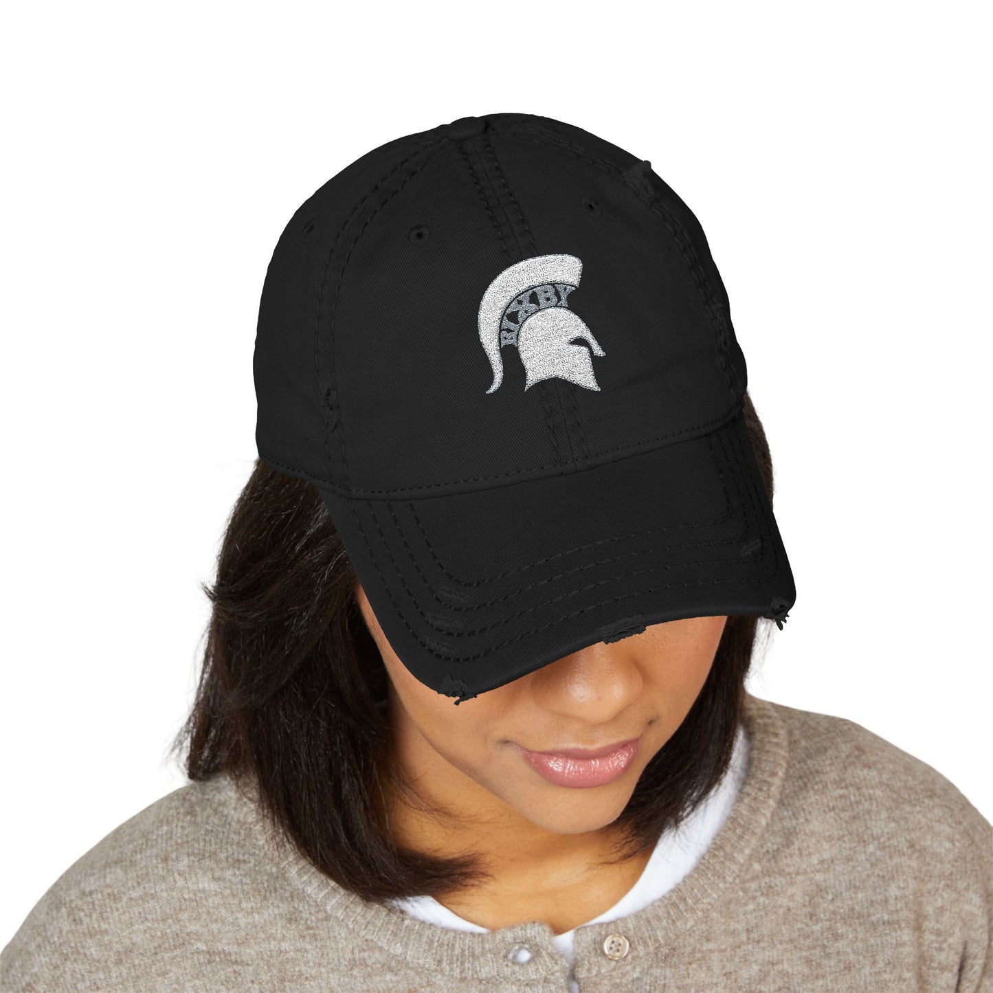 Spartan White Logo Embroidered Distressed Classic Ballcap