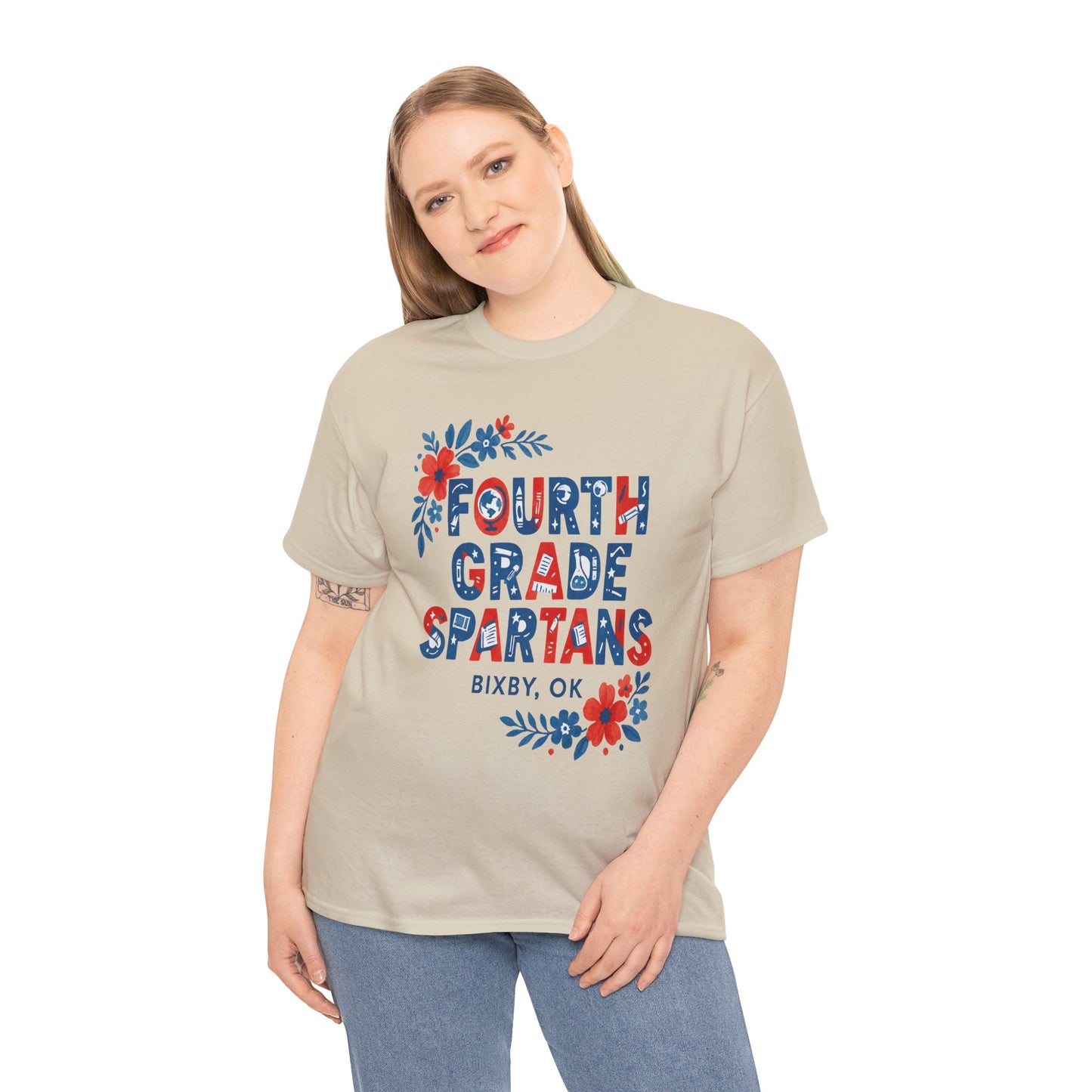 Fourth Grade Floral Teacher Gildan Tee