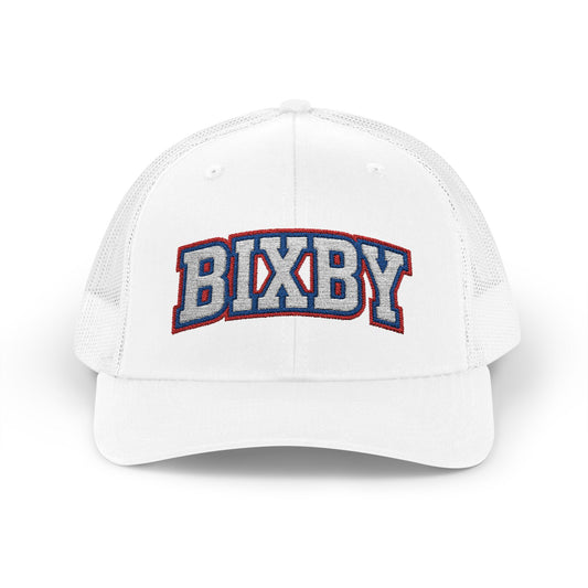 Bixby White Athletic Letter Embroidered Trucker Snapback