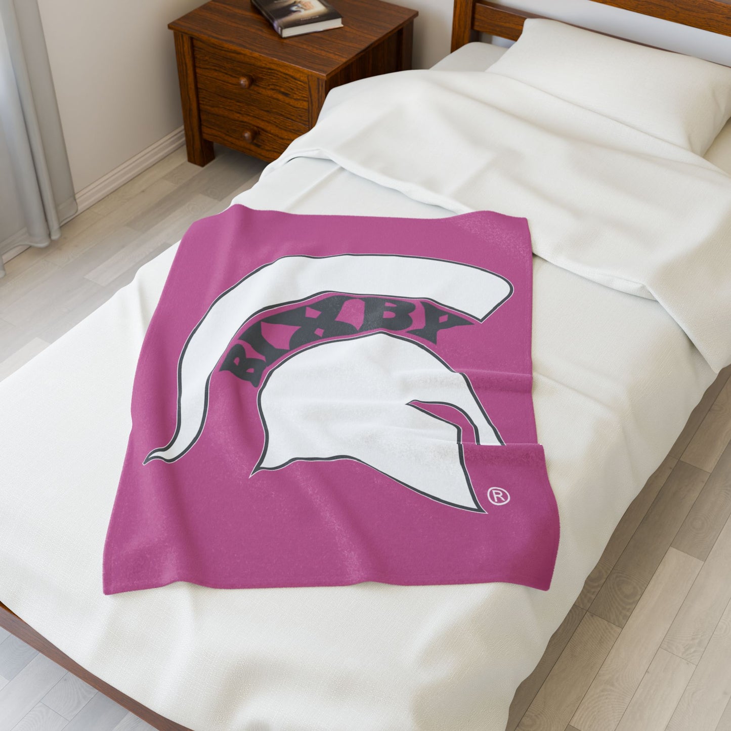 Spartan White Logo Velveteen Plush Pink Blanket