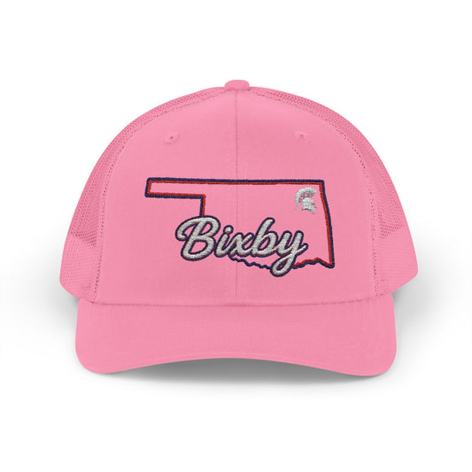 Bixby Oklahoma White Spartan Logo Trucker Snapback Hat