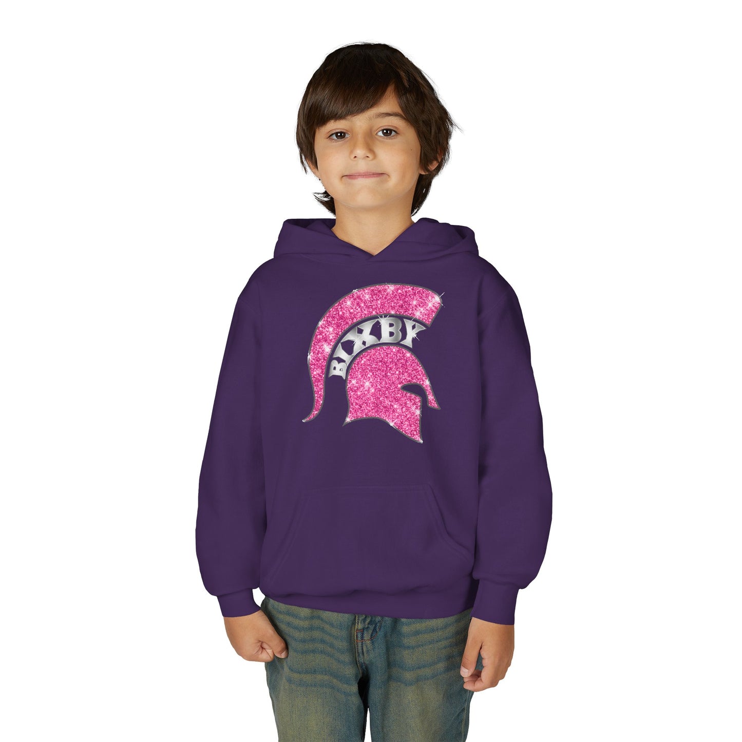 Bixby Spartan Pink Helmet Bling Youth Gildan Hoodie