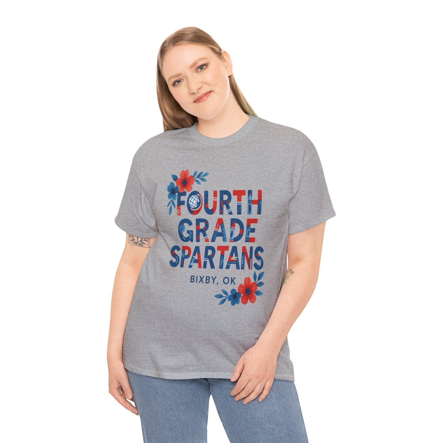Floral Fourth Grade Spartan Gildan Tee