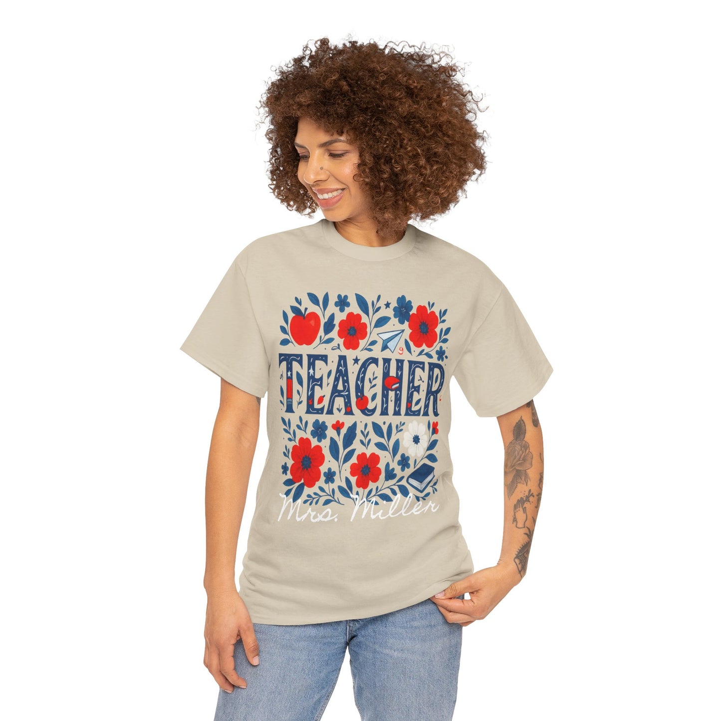 Floral Teacher Personalized Spartan Gildan Tee