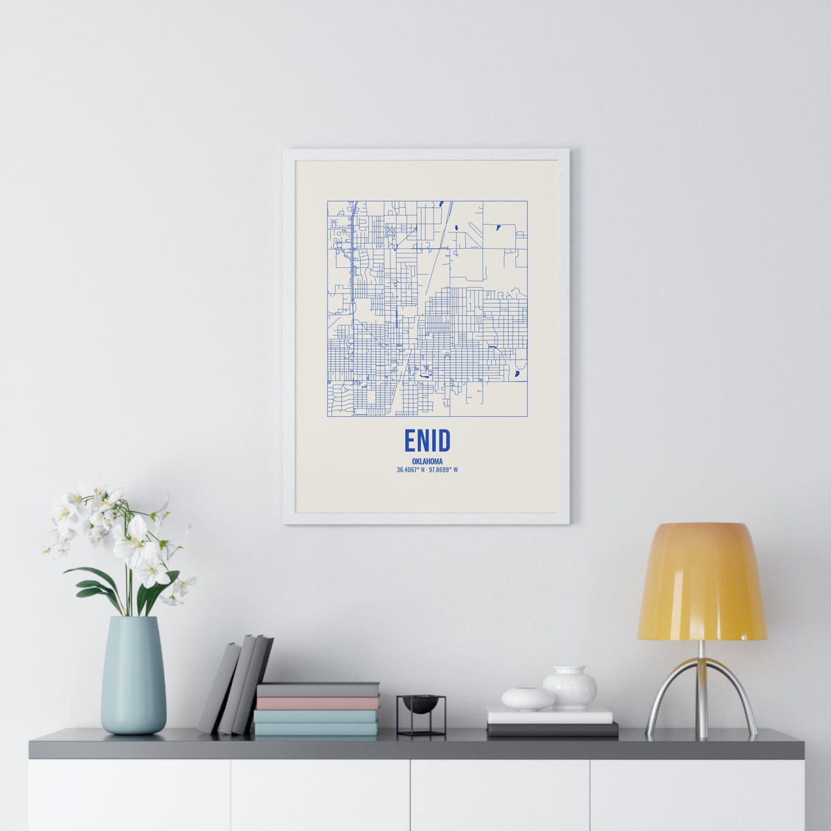 Enid Street Map Framed Print, Royal Blue on Cream