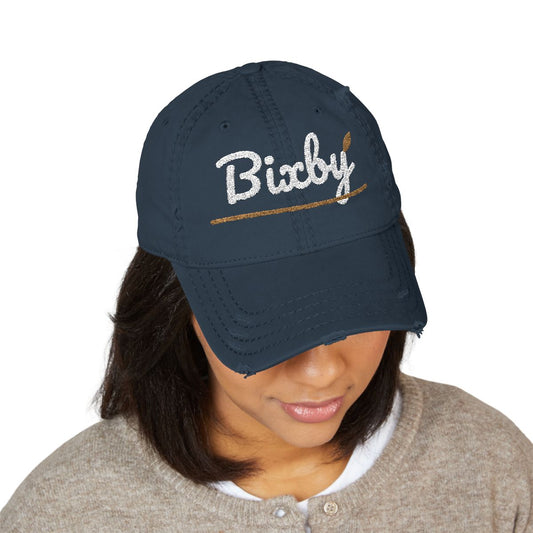 Bixby Garden Script Distressed Washed Dad Hat in Dark Navy