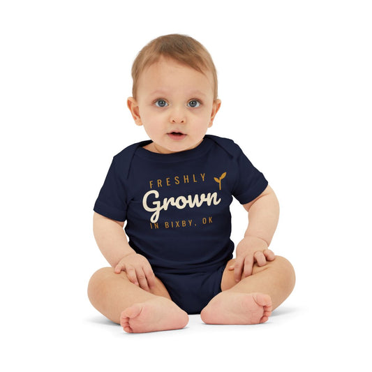 Freshly Grown in Bixby Baby Bodysuit in Navy
