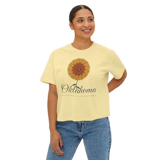 Indian Blanket Garden Script Oklahoma Boxy Comfort Colors Tee in Butter