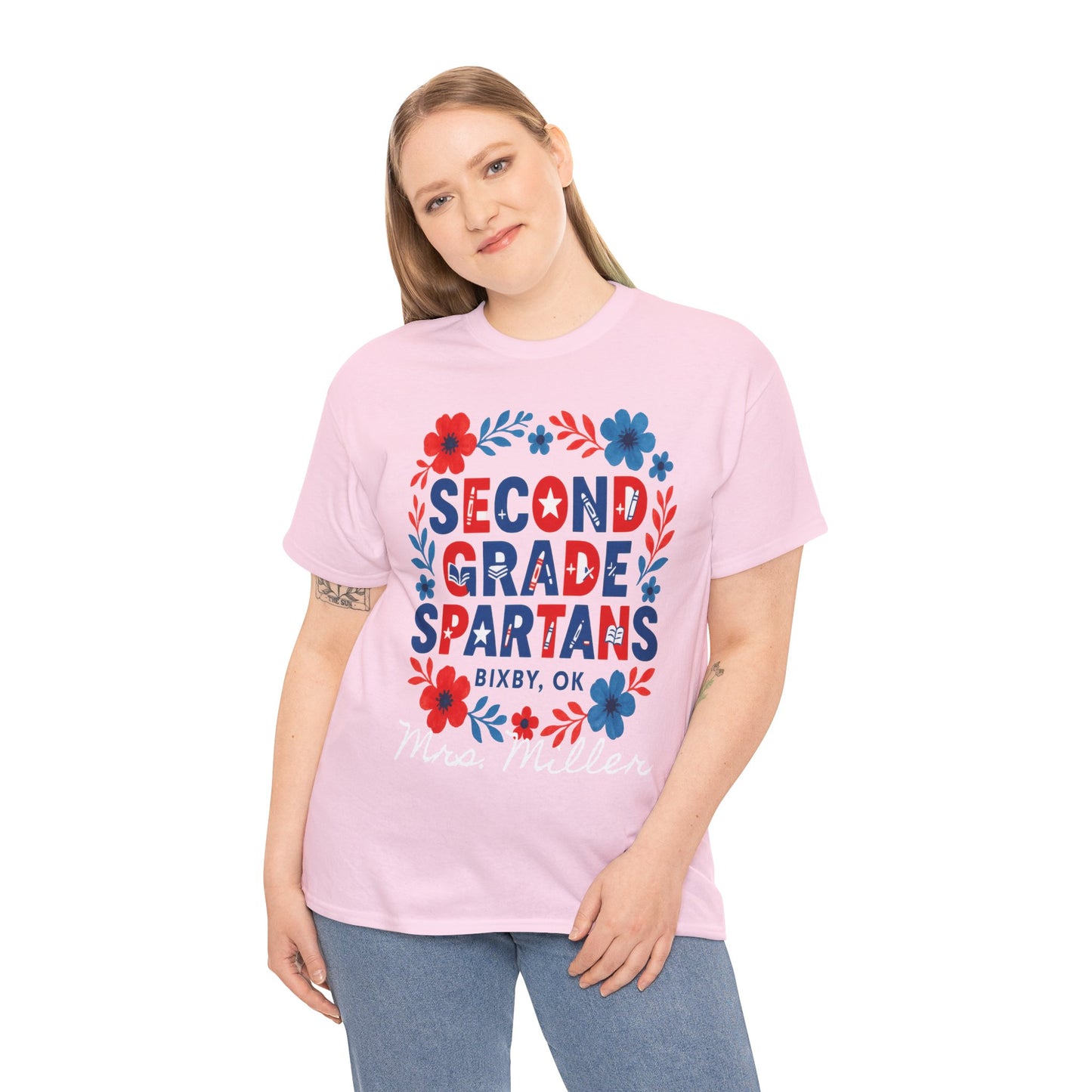 Floral Second Grade Spartan Gildan Tee