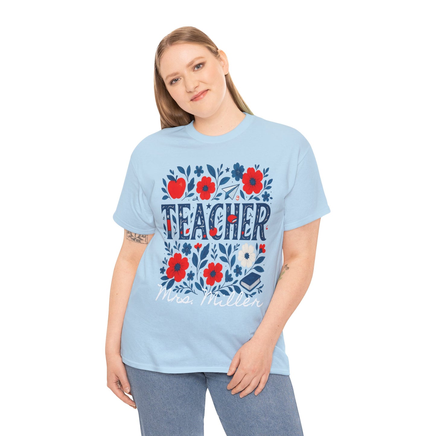 Floral Teacher Personalized Spartan Gildan Tee