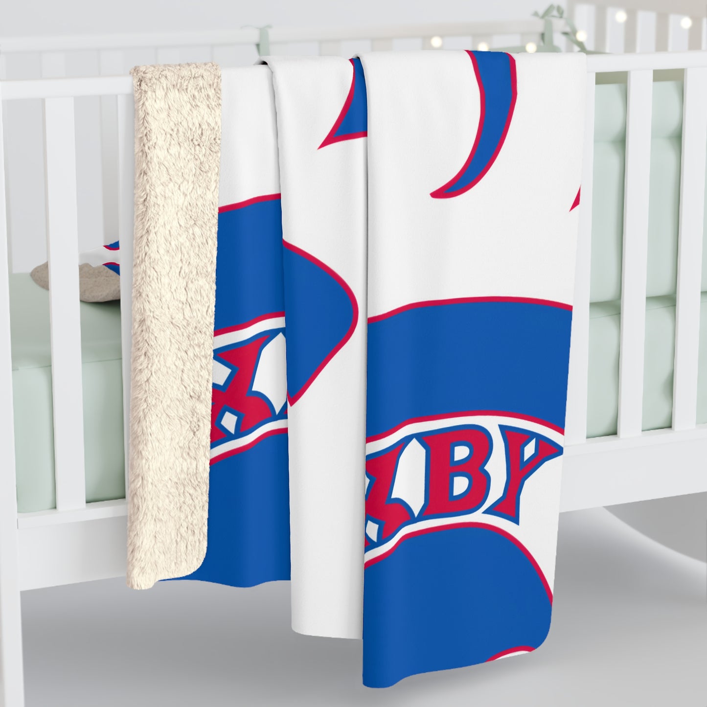 Spartan Blue Large Pattern Logo Comfy Sherpa Fleece Blanket