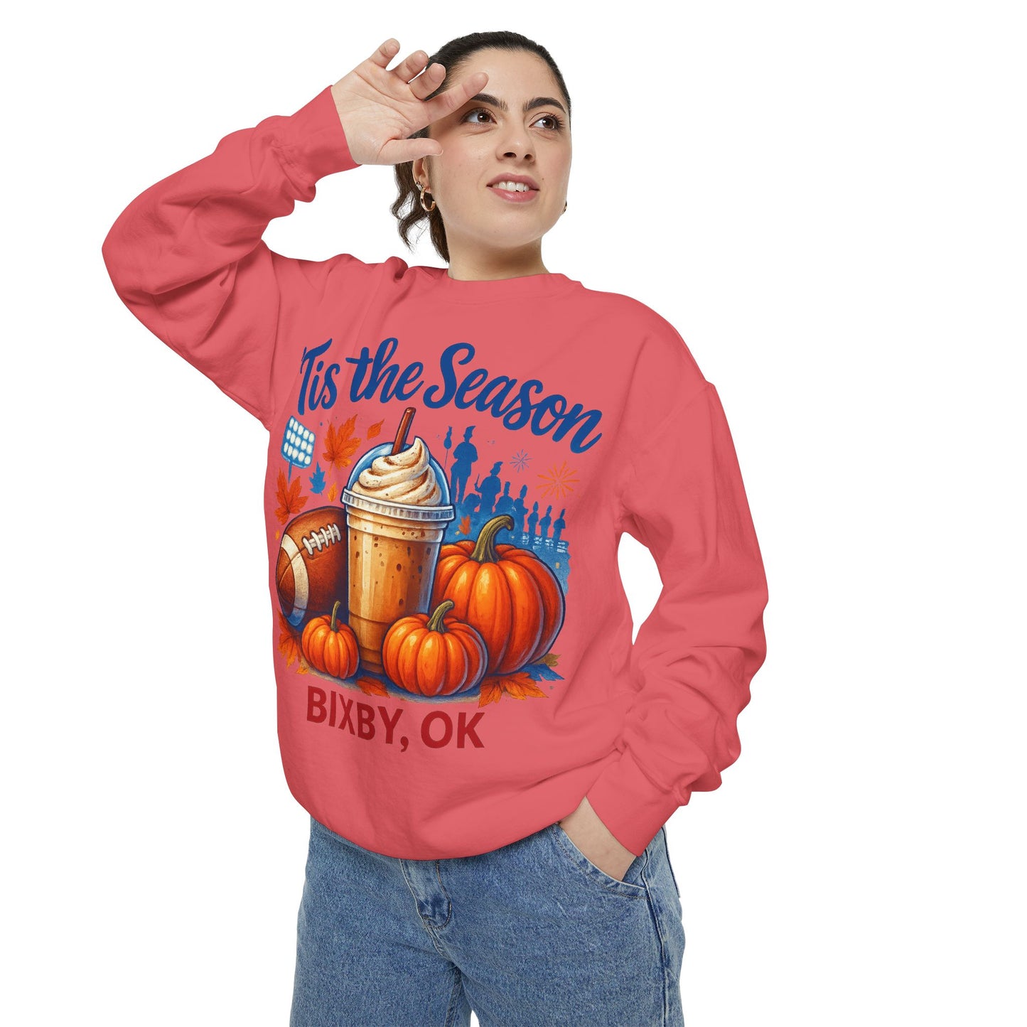Bixby Football Mom Pumpkin Spice Comfort Colors Sweatshirt