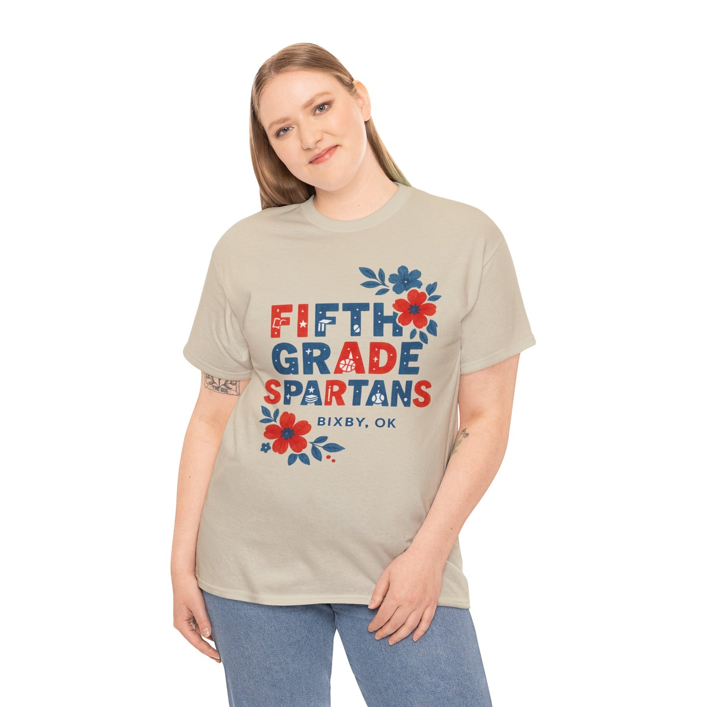 Floral Fifth Grade Spartan Gildan Tee