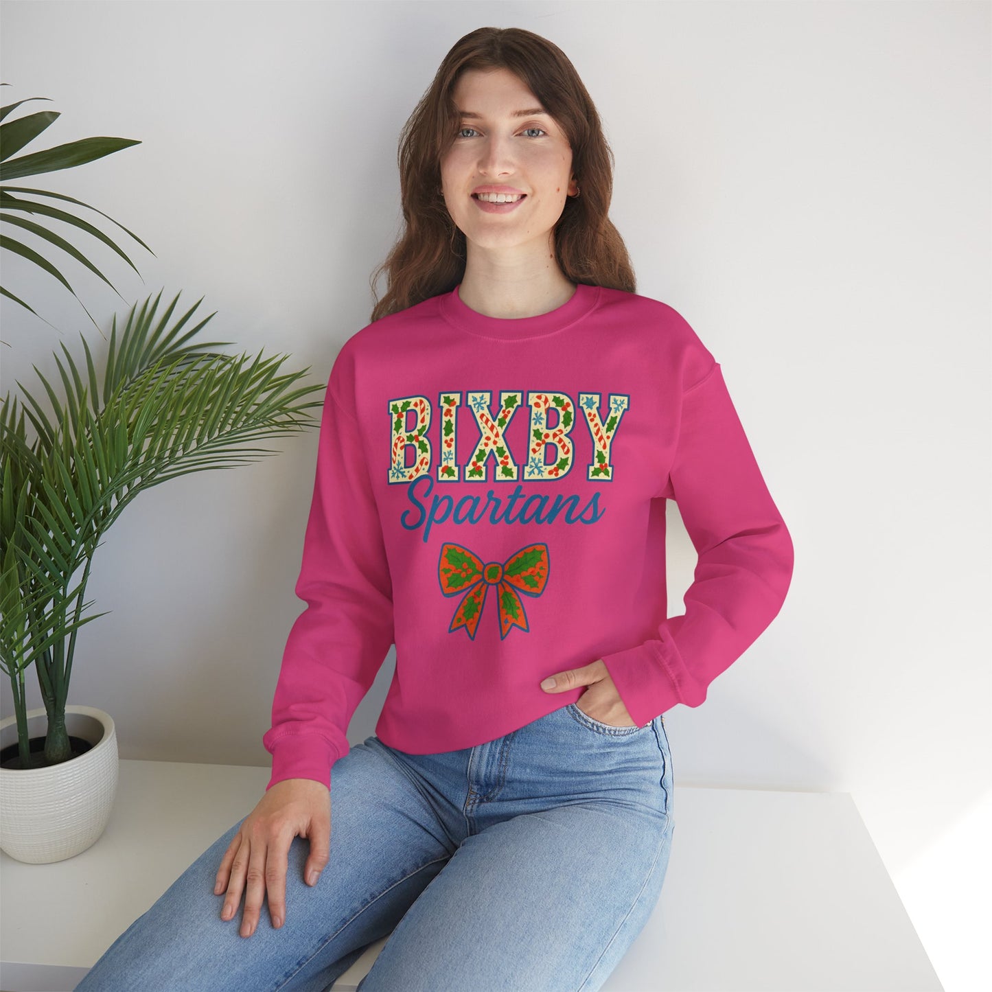 Bixby Spartans Christmas Vibes Gildan Sweatshirt