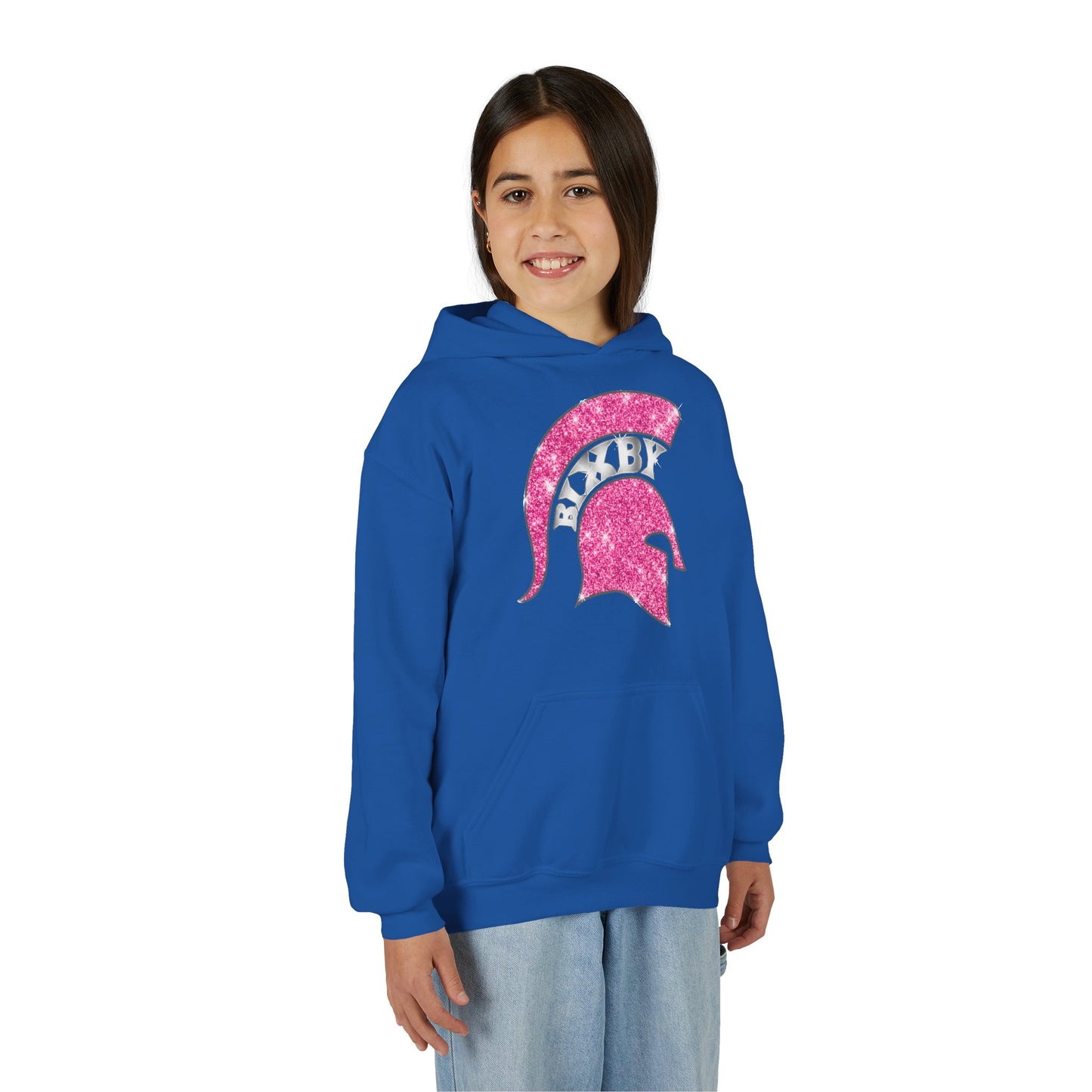 Bixby Spartan Pink Helmet Bling Youth Gildan Hoodie