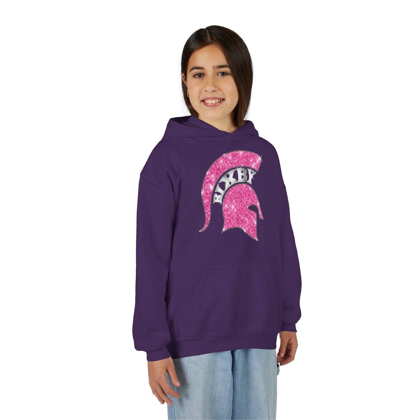 Bixby Spartan Pink Helmet Bling Youth Gildan Hoodie