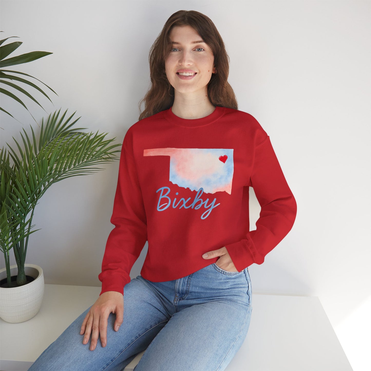 Bixby OK Heart Gildan Watercolor Sweatshirt