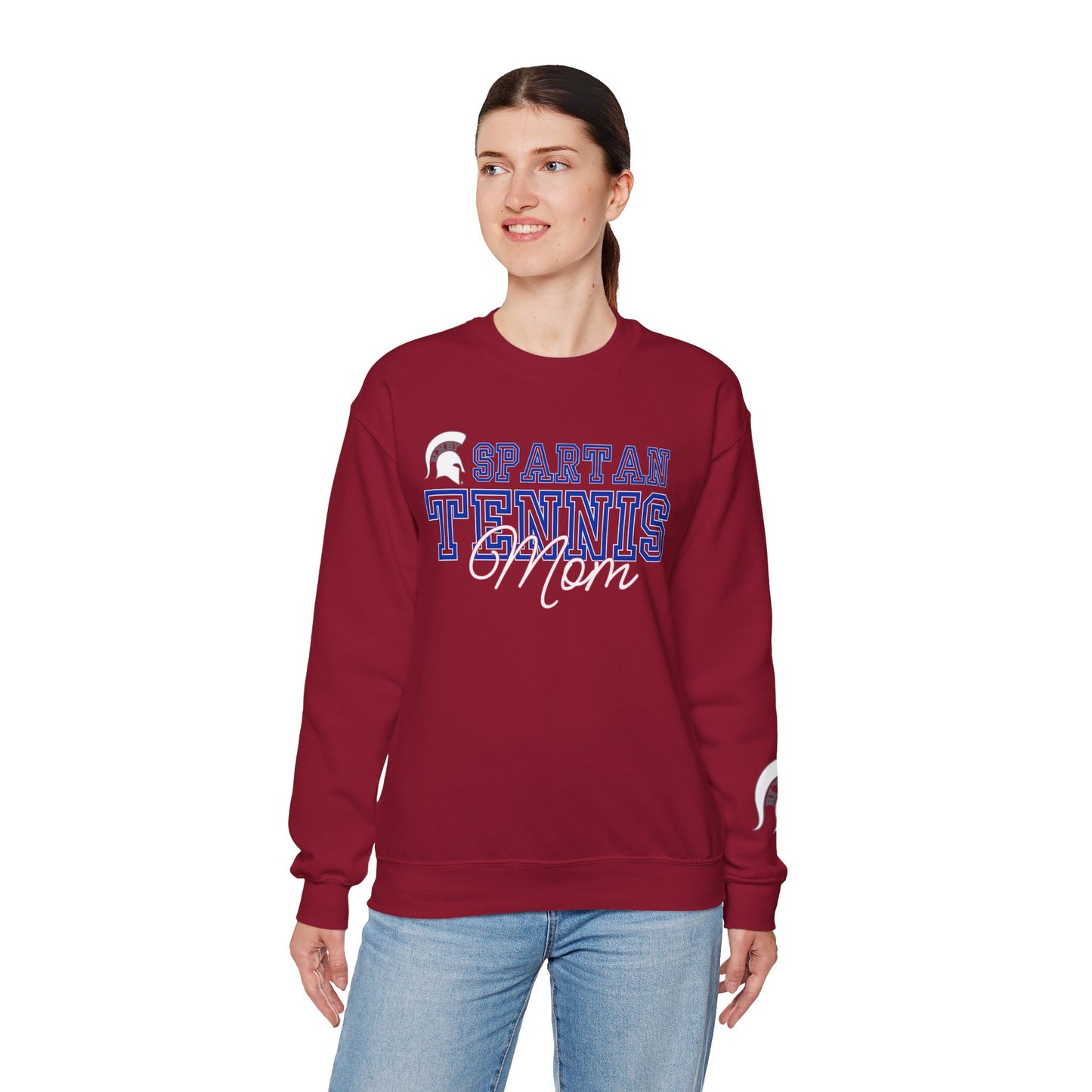 Spartan Tennis Mom Gildan Sweatshirt with Sleeve Print
