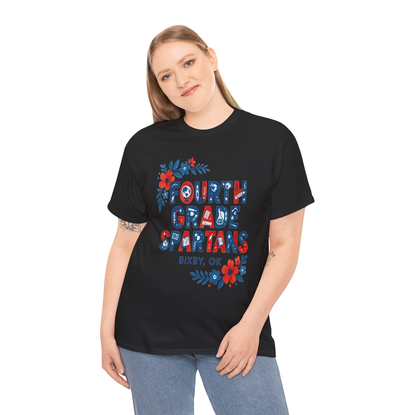 Fourth Grade Floral Teacher Gildan Tee