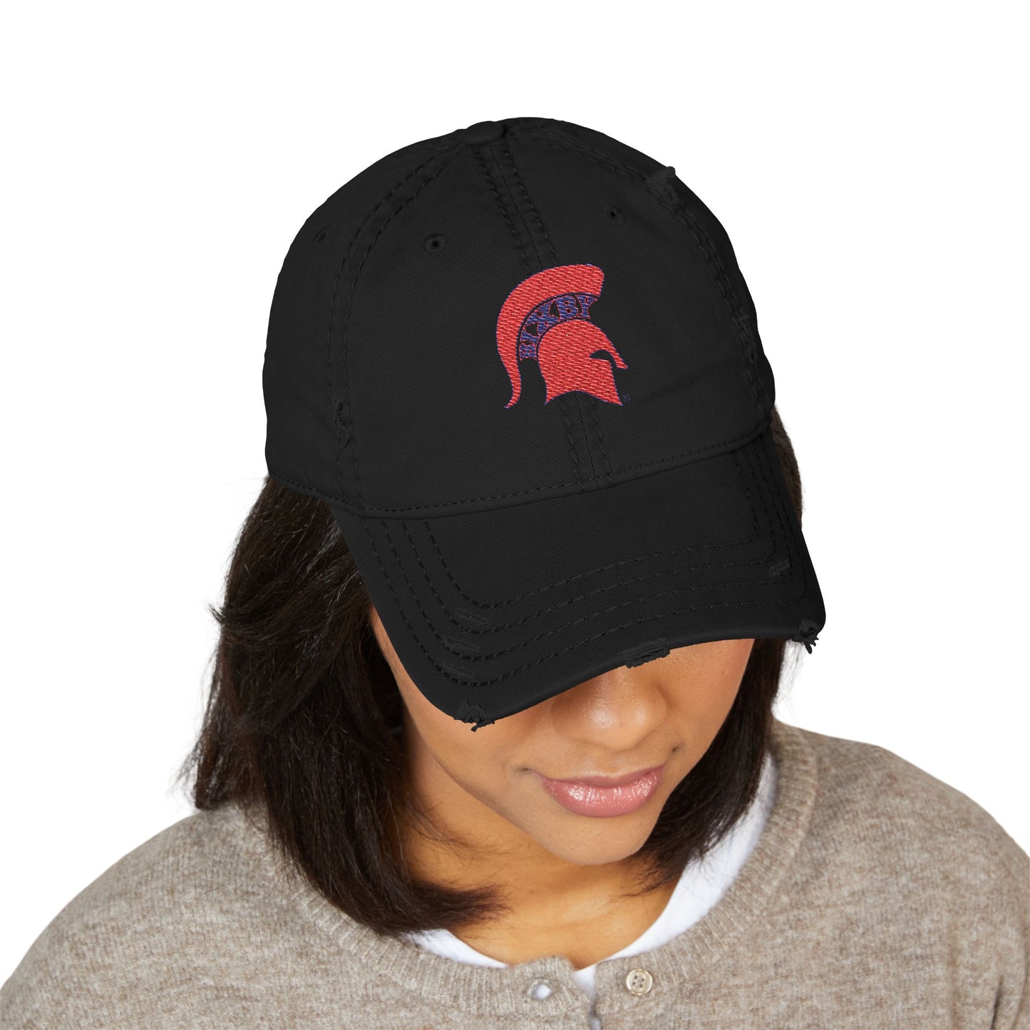Spartan Red Logo Embroidered Distressed Classic Ballcap
