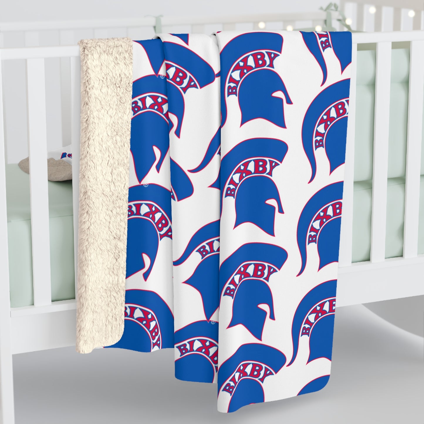 Bixby Blue Patterned Logo Comfy Sherpa Fleece Blanket