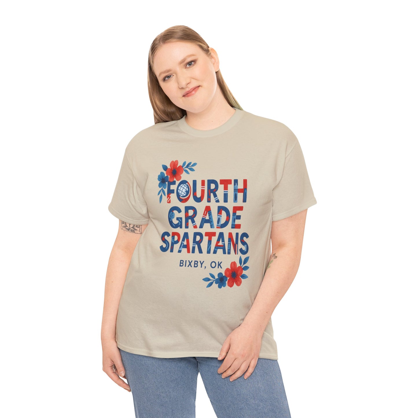 Floral Fourth Grade Spartan Gildan Tee