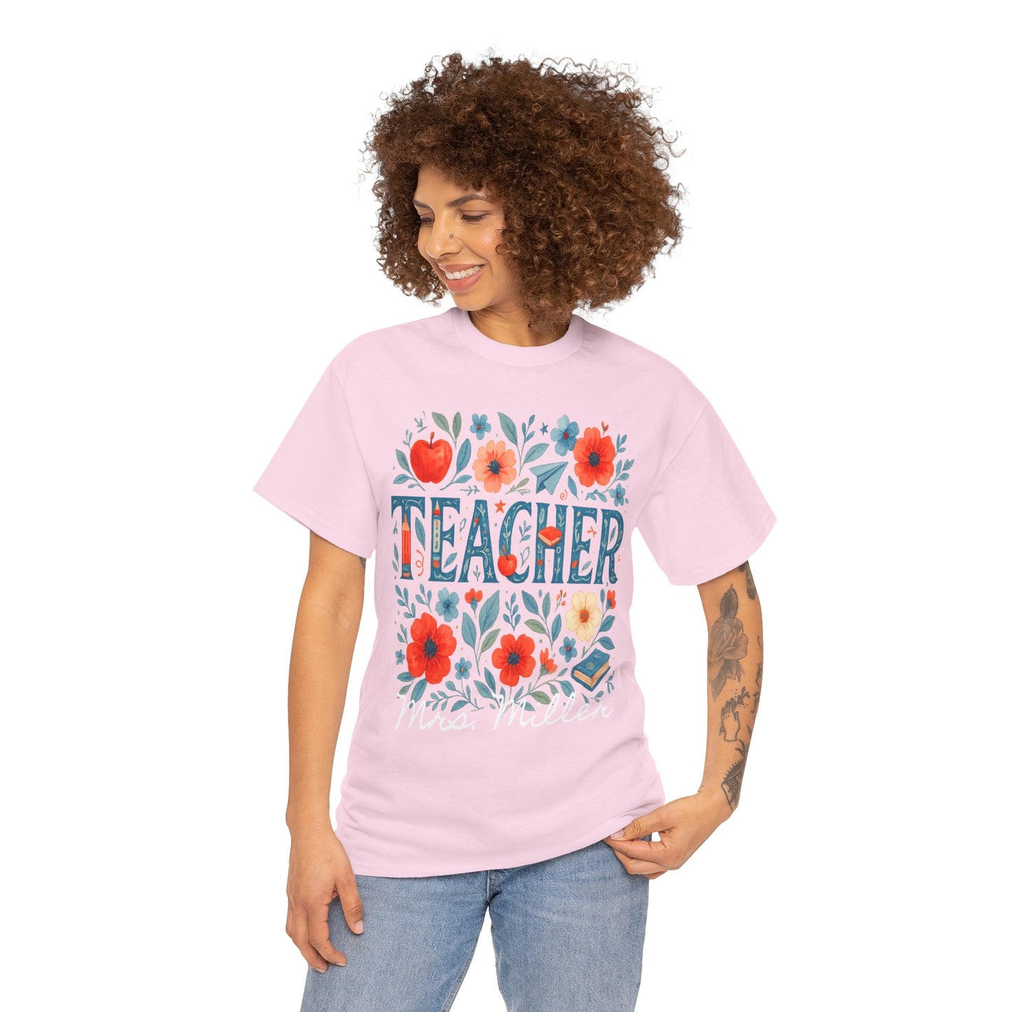 Floral Personalized Teacher Spartan Gildan Tee