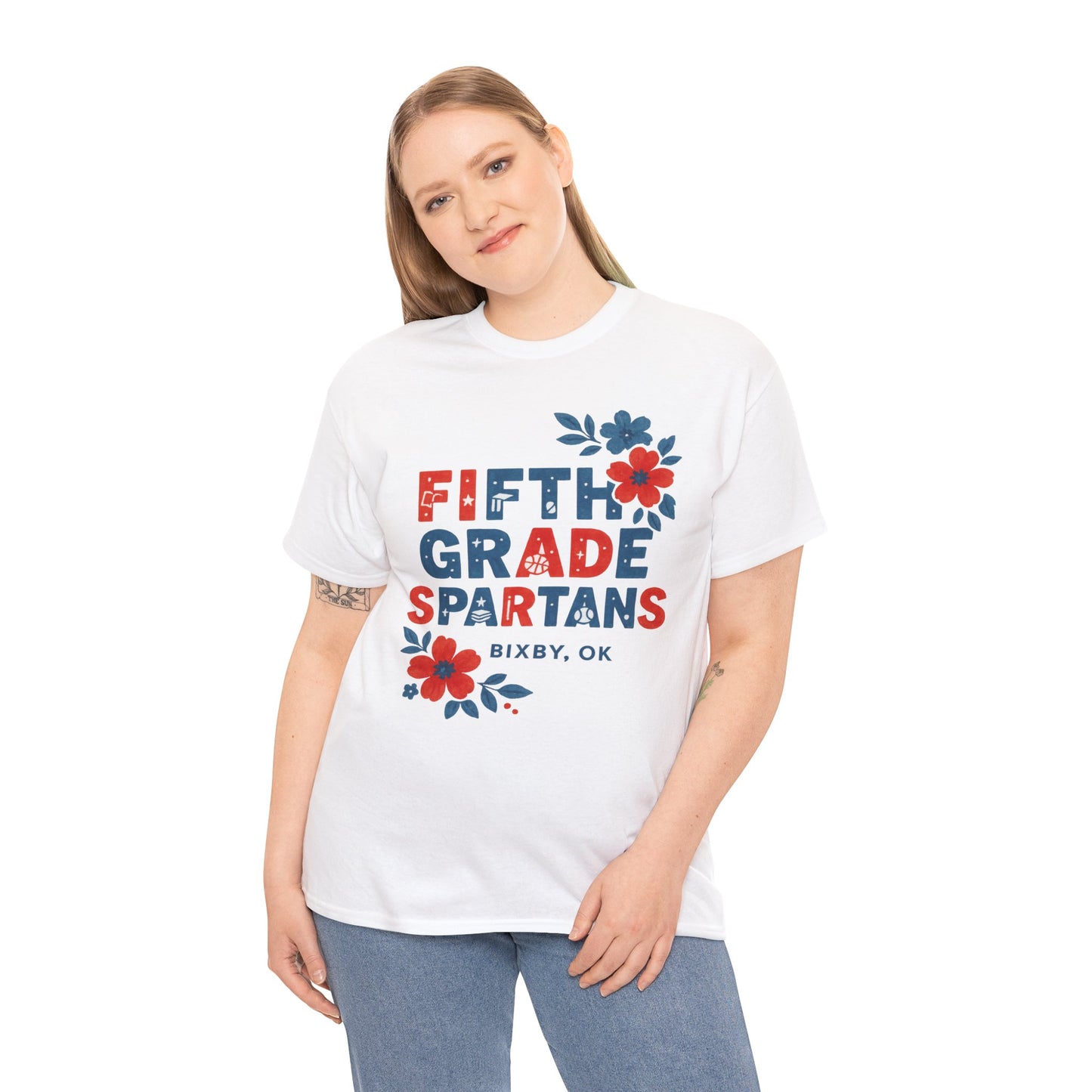 Floral Fifth Grade Spartan Gildan Tee